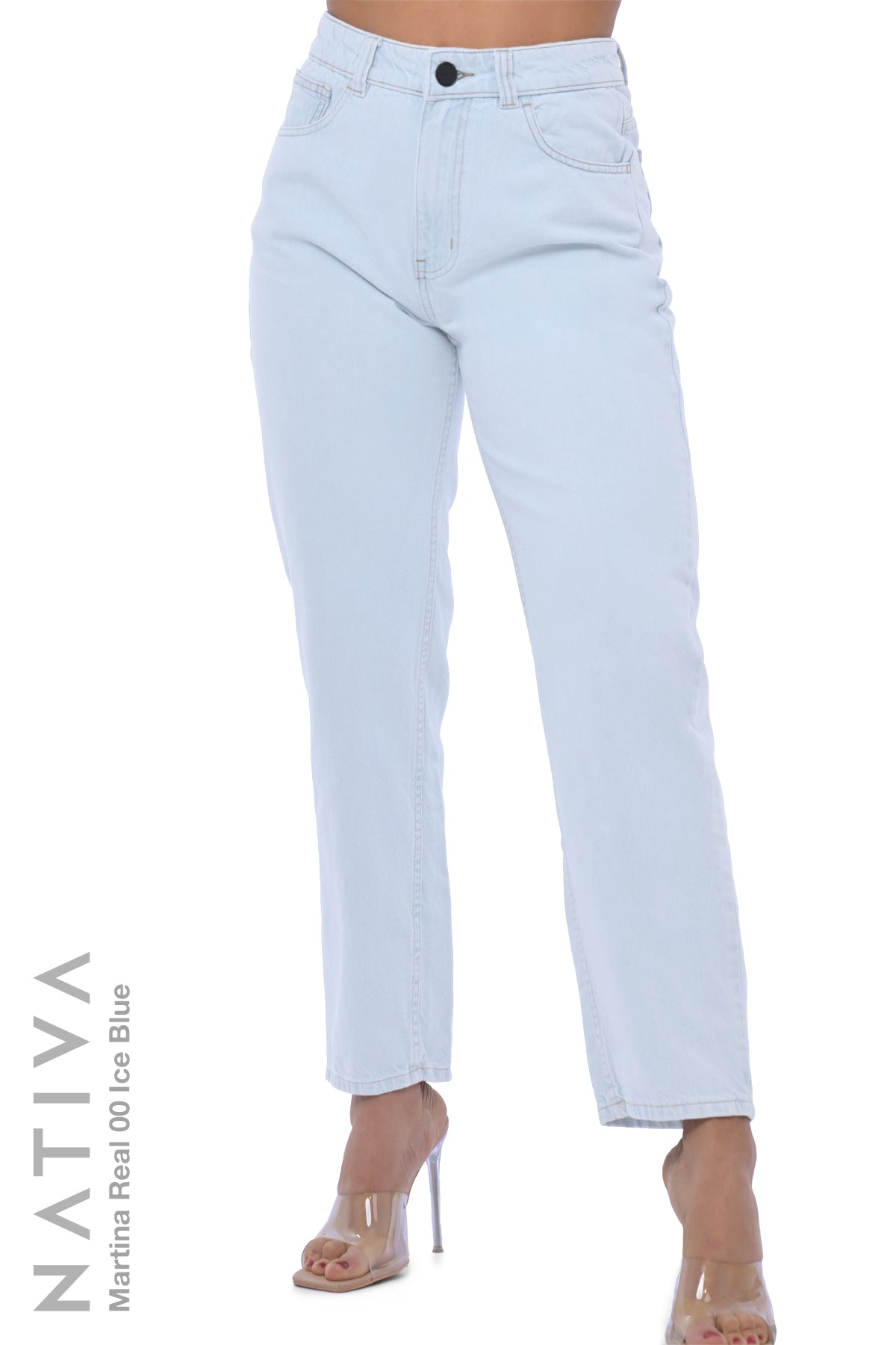 MOM JEANS TRUE DENIM, MARTINA REAL 01 ICE BLUE. Talle Alto. Alto Confort. 100% Algodón Nativo Virgen. Auténtico e Interminable. Cintura Ajustable PERFECT FIT®