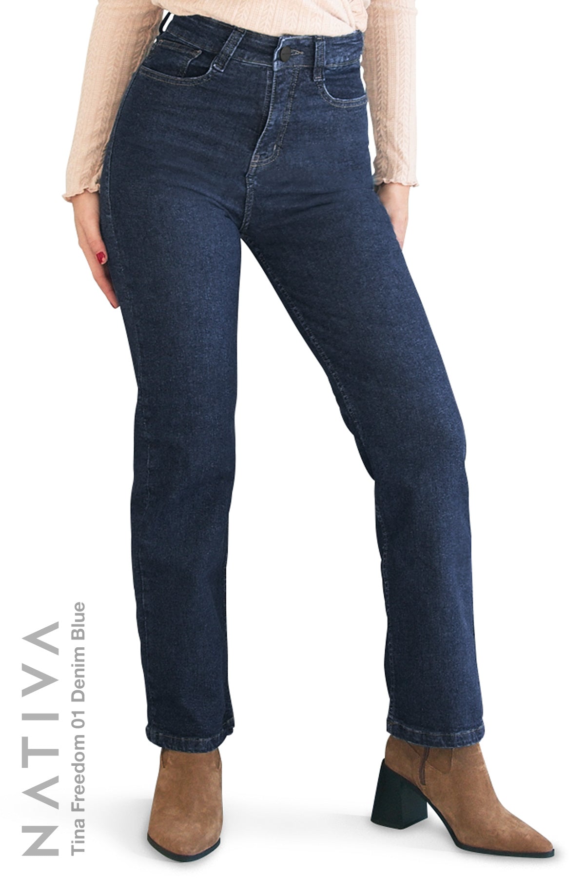 STRAIGHT JEANS, TINA FREEDOM 01 DENIM BLUE. Talle Alto. Con tejidos super elásticos ESFD (Extreme Stretch Flattering Denim). Cintura Ajustable®