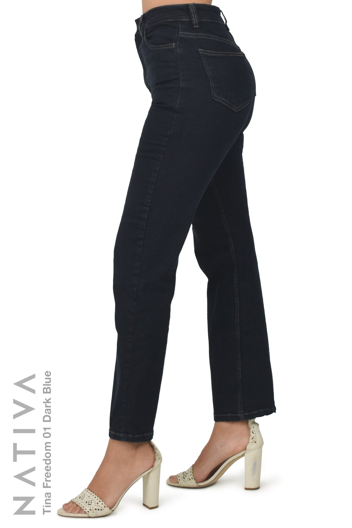 STRAIGHT JEANS, TINA FREEDOM 01 DARK BLUE. Talle Alto. Con tejidos super elásticos ESFD (Extreme Stretch Flattering Denim). Cintura Ajustable®